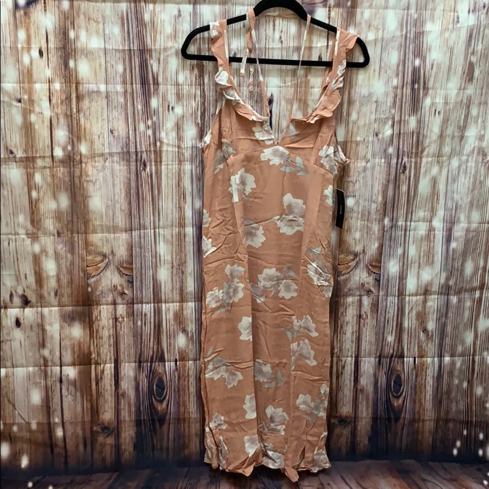 NWT LULUS Blush Floral Print Tie-Front Midi Dress - Picture 6 of 7